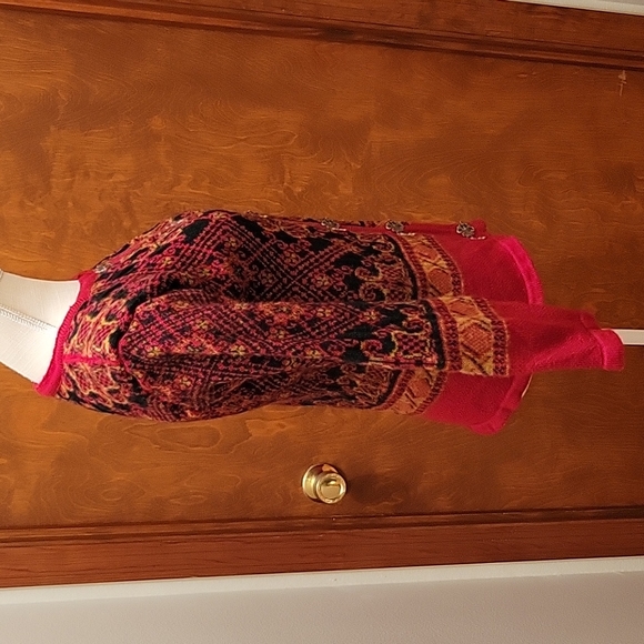 Vintage Vals Norsk Strikkedesign red/black/gold Pure New Wool Cardigan Sweater - Picture 5 of 11